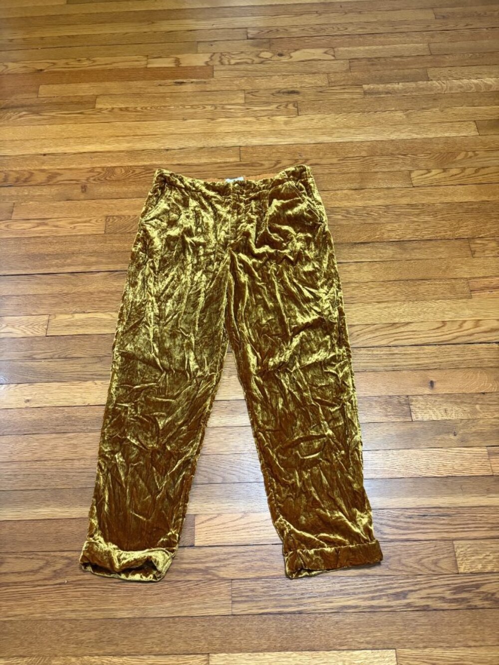 ett:twa Anthropologie Womens Crushed Velvet Pants Size MT Medium Tall Bronze